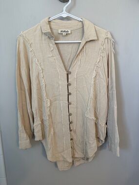 Listicle Beige Raw-Edge Button-Front Shirt
